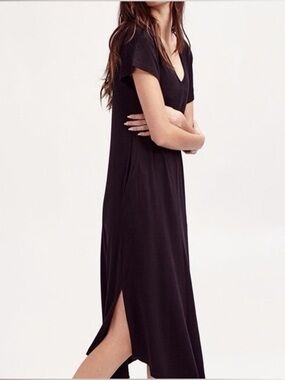 Smash + Tess Sunday Bamboo V-Neck Short Sleeve Midi Dress with Pockets Sz XS